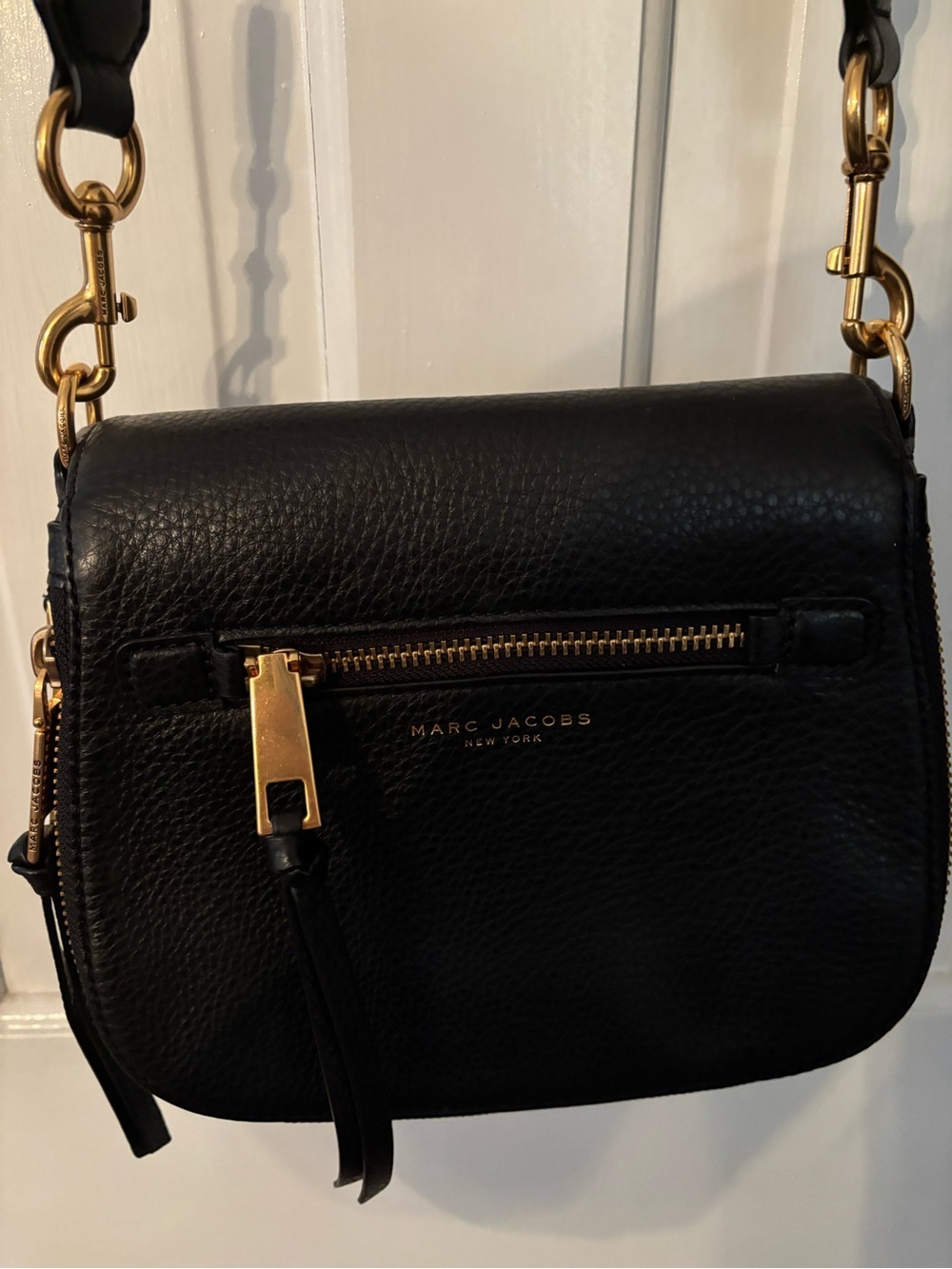 Marc Jacobs Recruit Small Saddle Bag Black Leather with Gold Hardware Like New